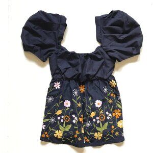 Mi Gonondrina Elena Embroidered Top Shirt Blouse Womens Small Floral Puff Sleeve